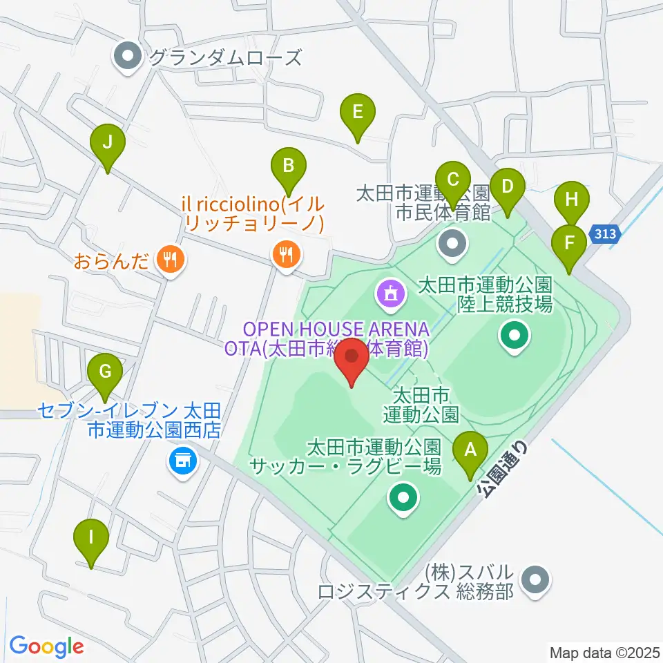 太田市運動公園野球場周辺の駐車場・コインパーキング一覧地図