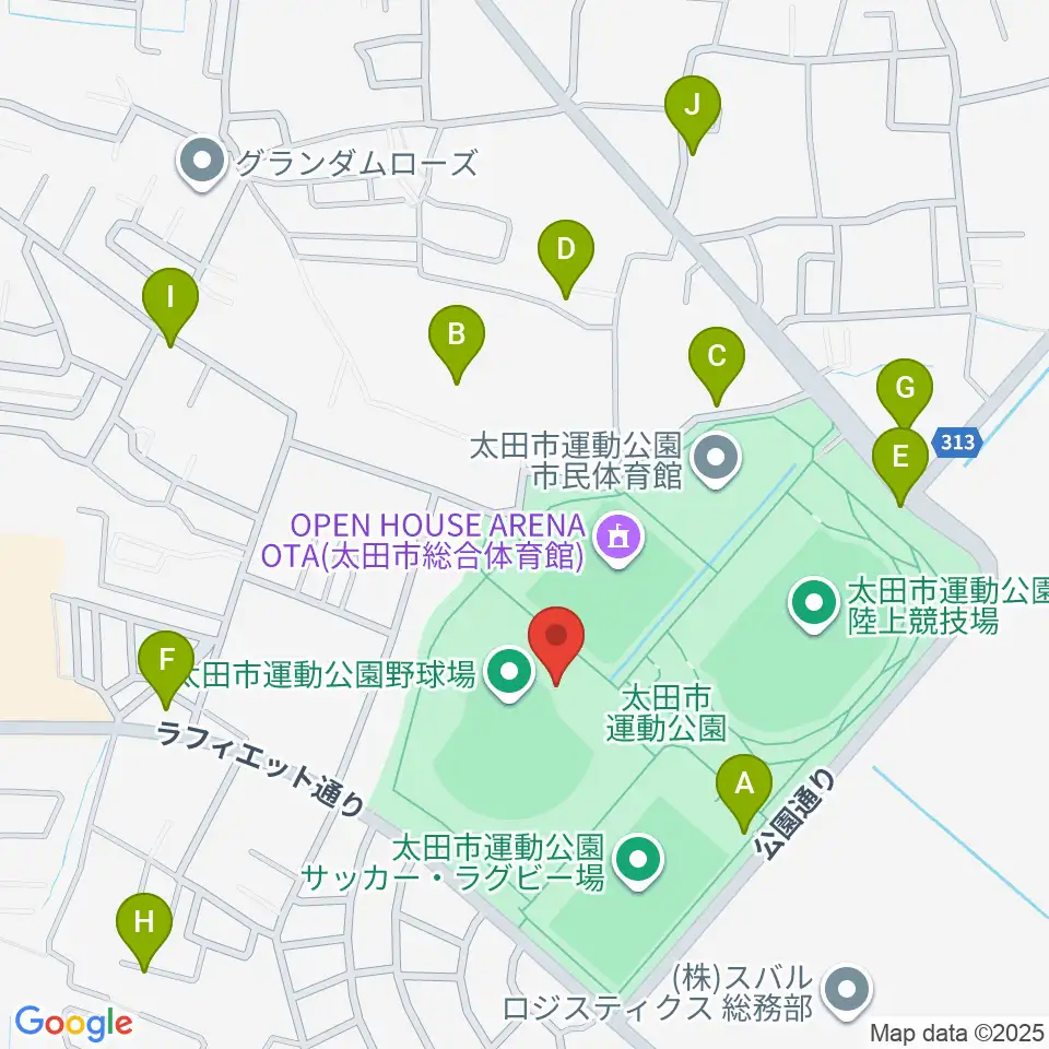 太田市運動公園野球場周辺の駐車場・コインパーキング一覧地図