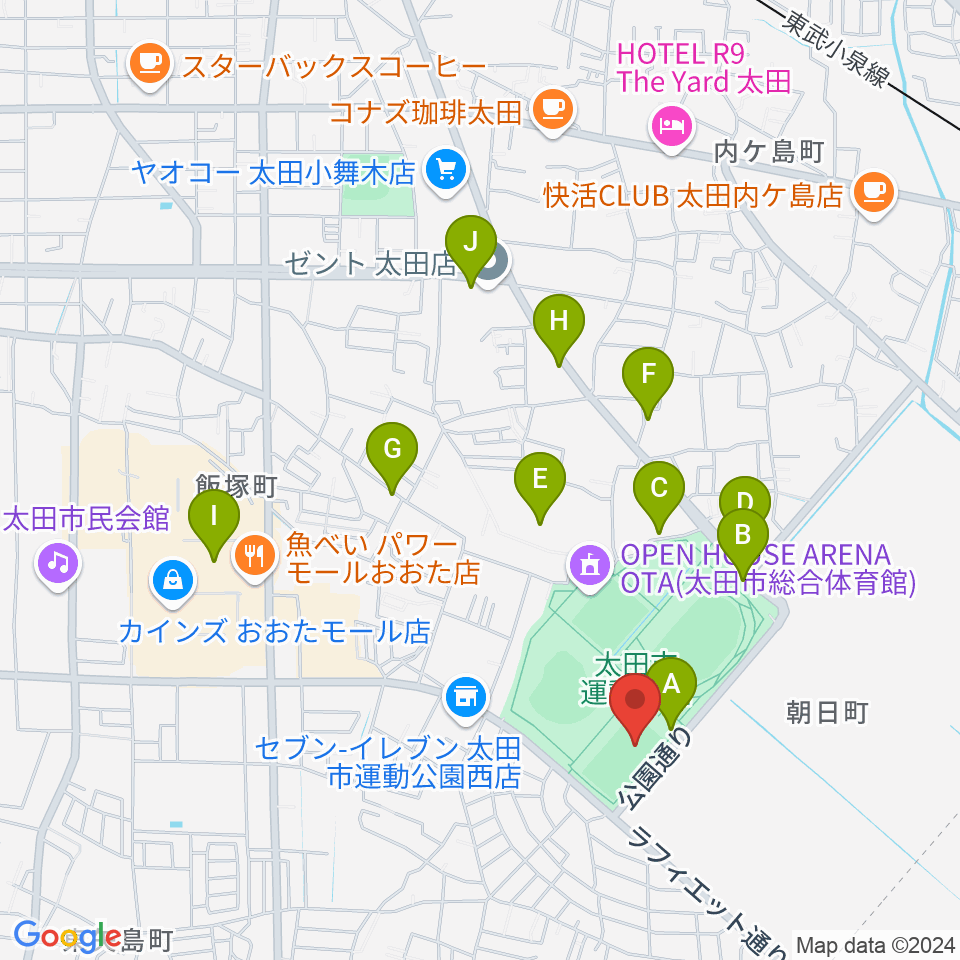 太田市運動公園サッカー・ラグビー場周辺の駐車場・コインパーキング一覧地図