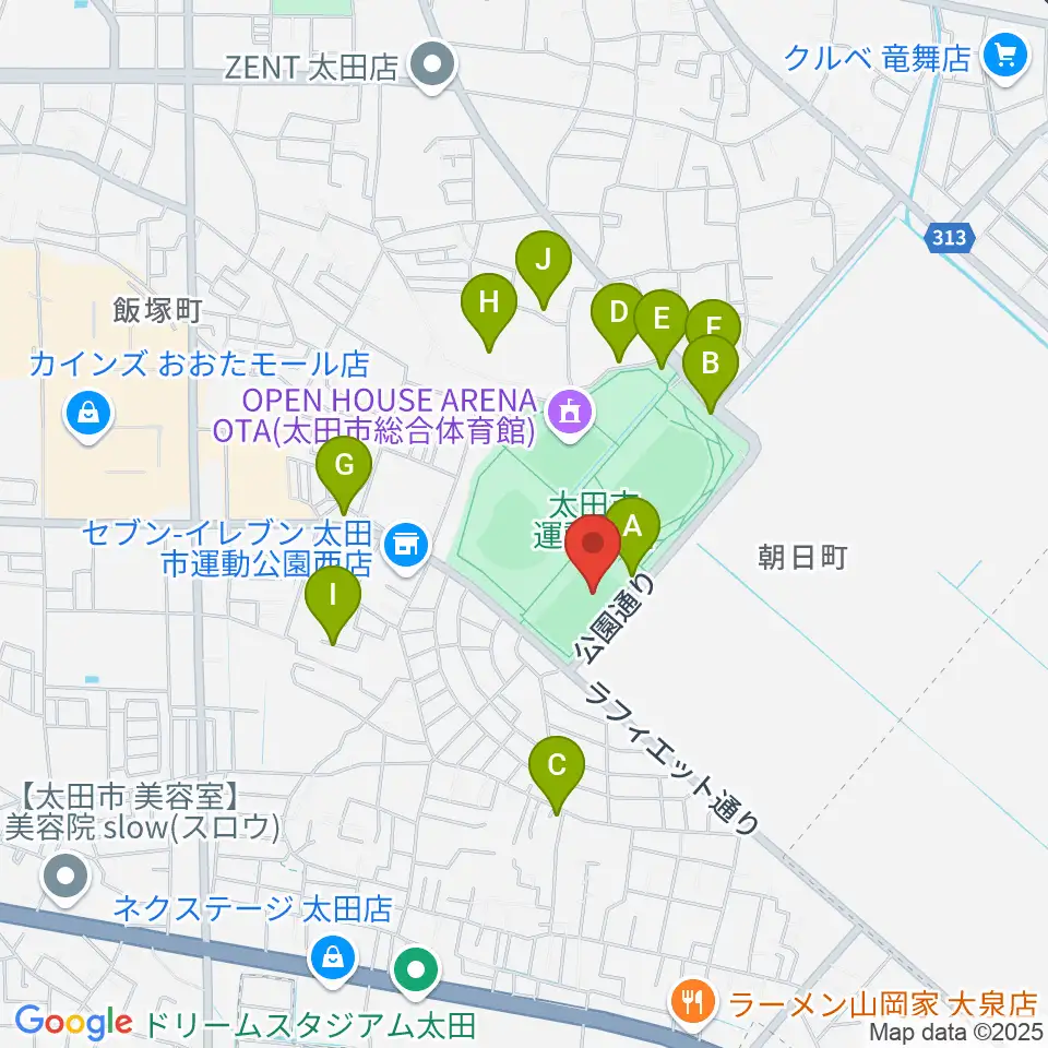 太田市運動公園サッカー・ラグビー場周辺の駐車場・コインパーキング一覧地図