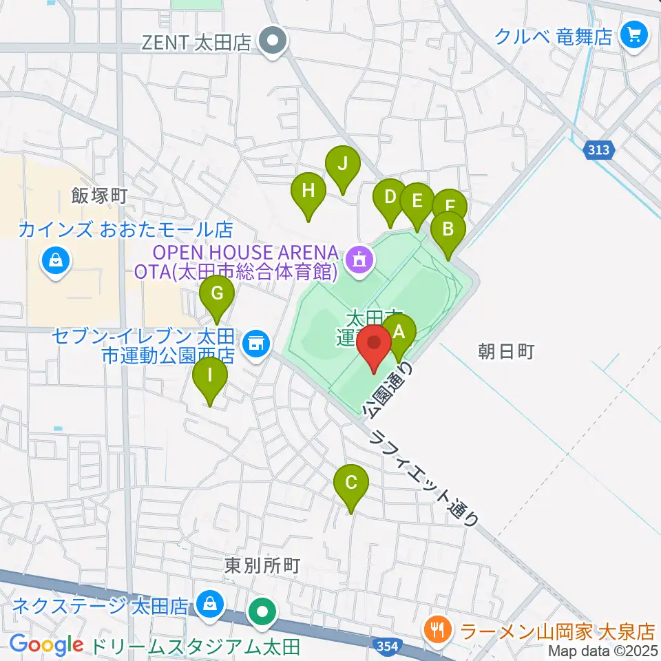 太田市運動公園サッカー・ラグビー場周辺の駐車場・コインパーキング一覧地図