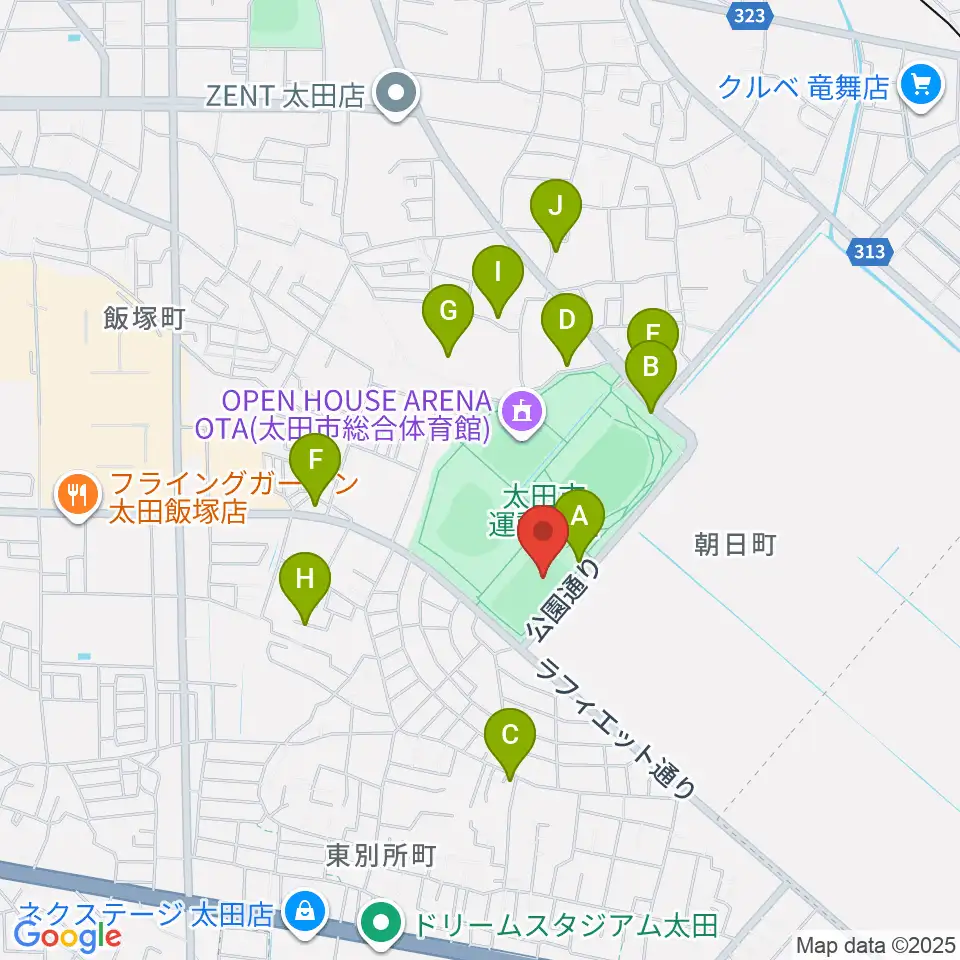 太田市運動公園サッカー・ラグビー場周辺の駐車場・コインパーキング一覧地図