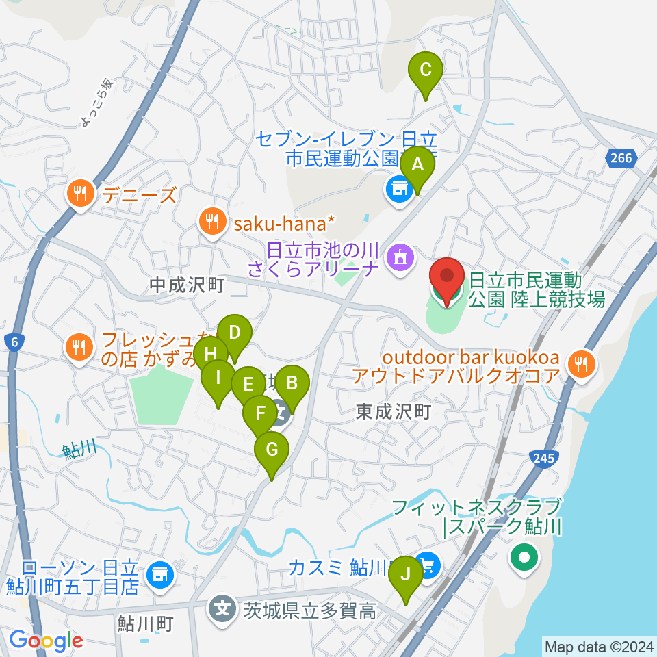 日立市民運動公園陸上競技場周辺の駐車場・コインパーキング一覧地図