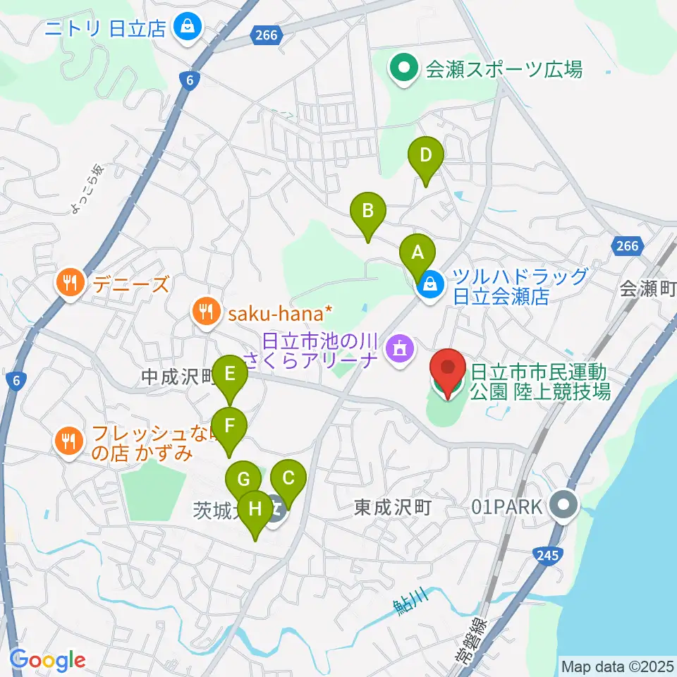 日立市民運動公園陸上競技場周辺の駐車場・コインパーキング一覧地図
