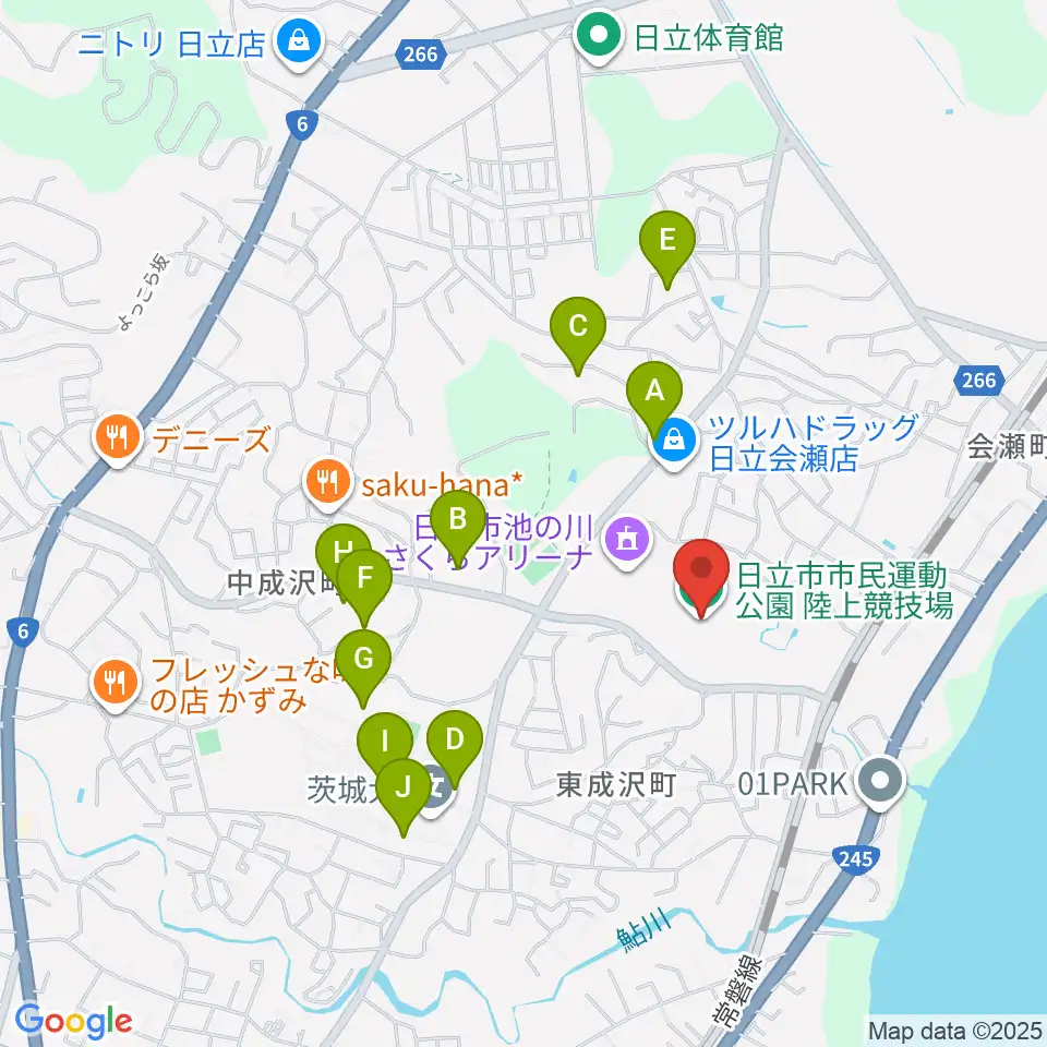 日立市民運動公園陸上競技場周辺の駐車場・コインパーキング一覧地図