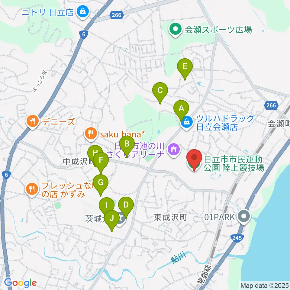 日立市民運動公園陸上競技場周辺の駐車場・コインパーキング一覧地図