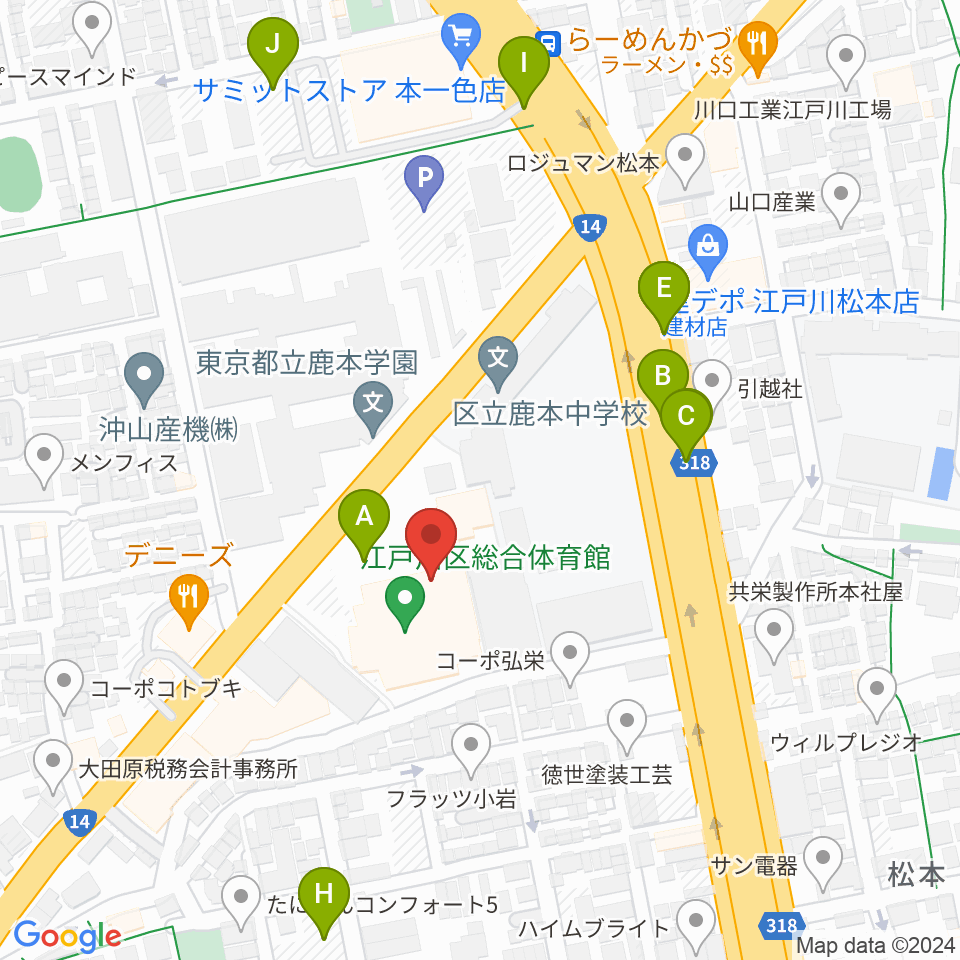 江戸川区総合体育館周辺の駐車場・コインパーキング一覧地図