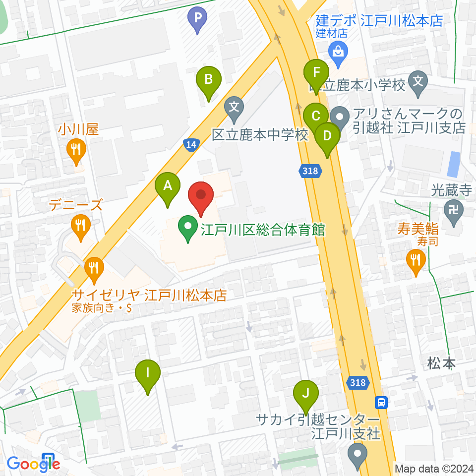 江戸川区総合体育館周辺の駐車場・コインパーキング一覧地図