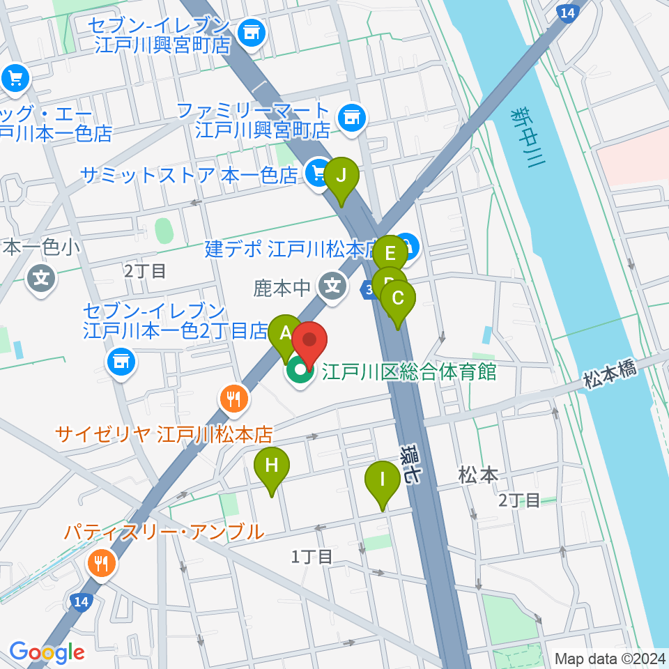 江戸川区総合体育館周辺の駐車場・コインパーキング一覧地図