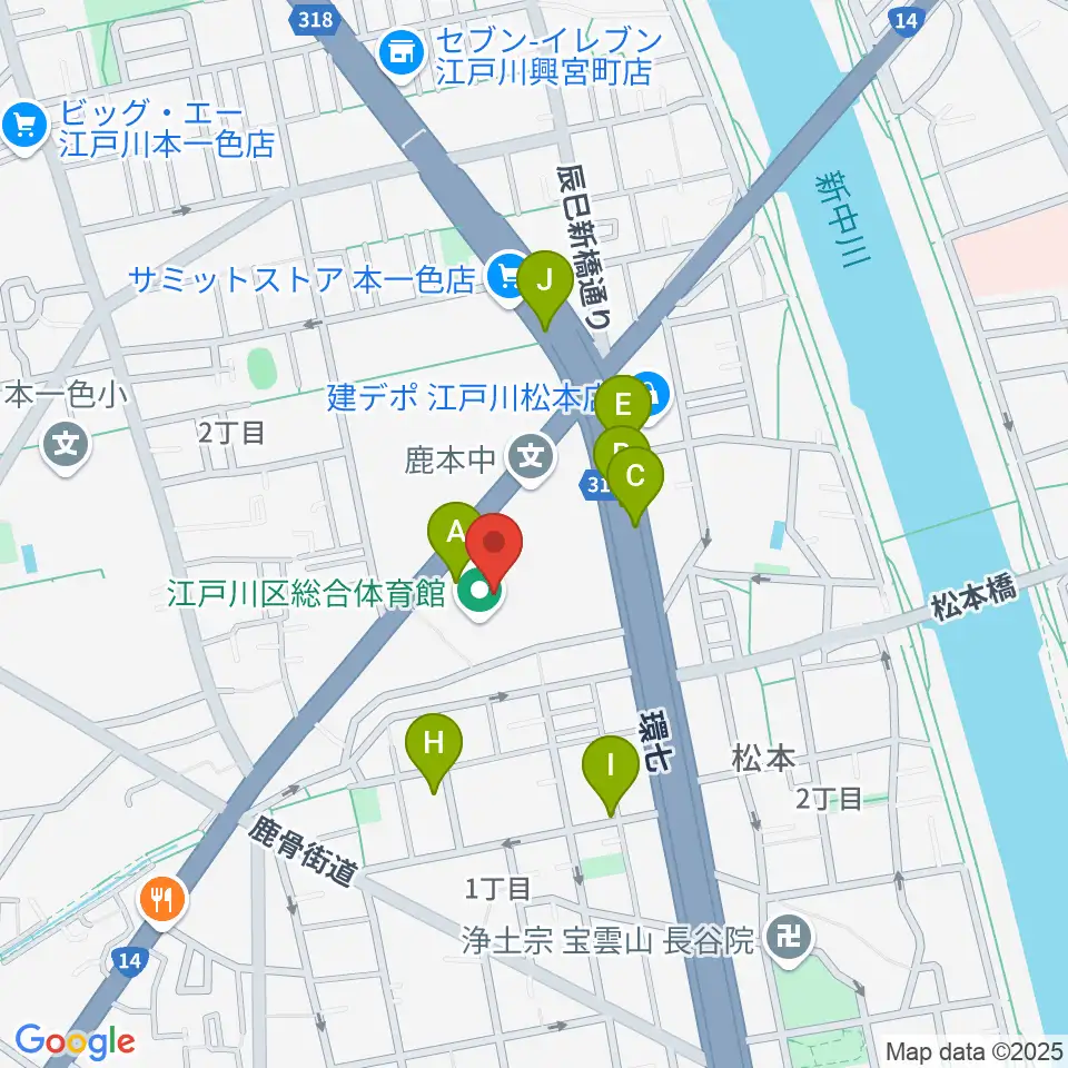 江戸川区総合体育館周辺の駐車場・コインパーキング一覧地図