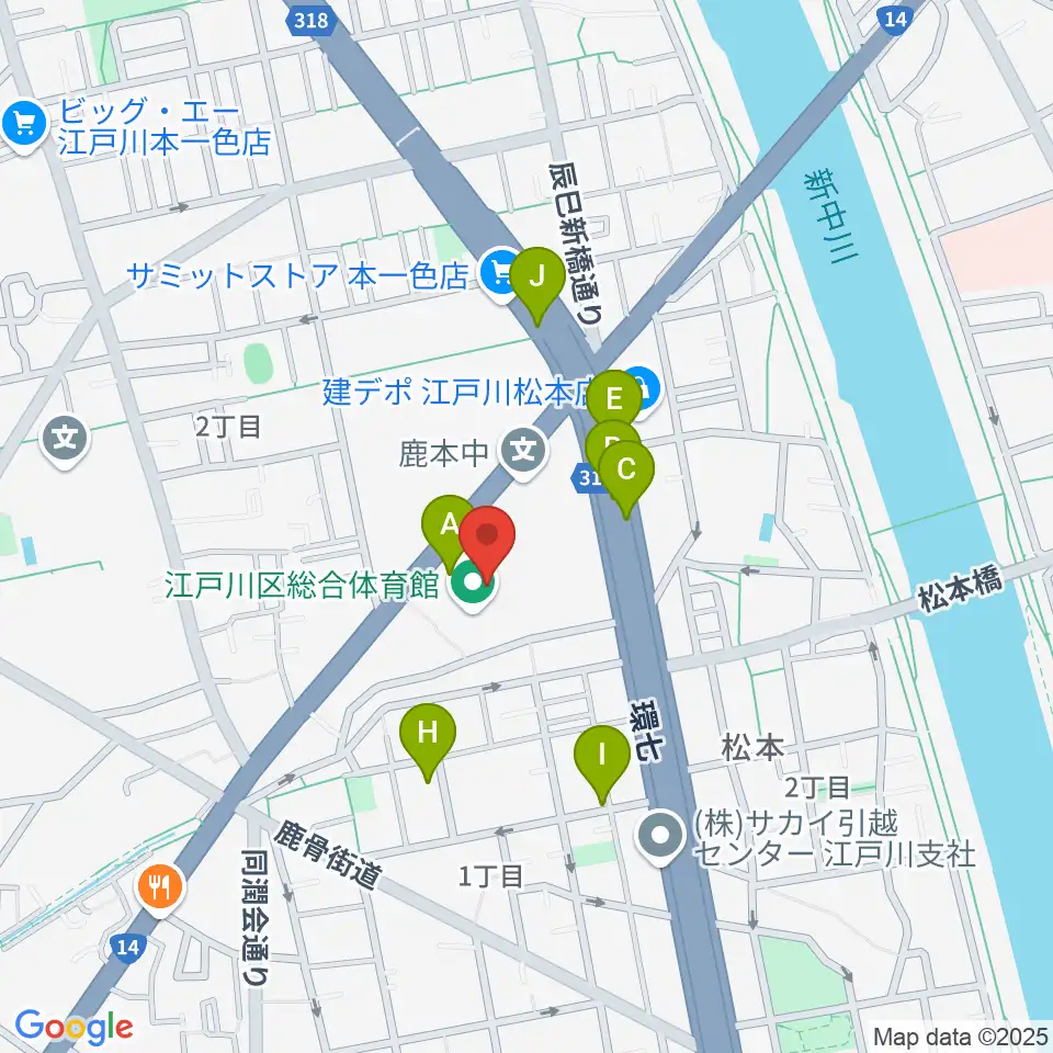 江戸川区総合体育館周辺の駐車場・コインパーキング一覧地図
