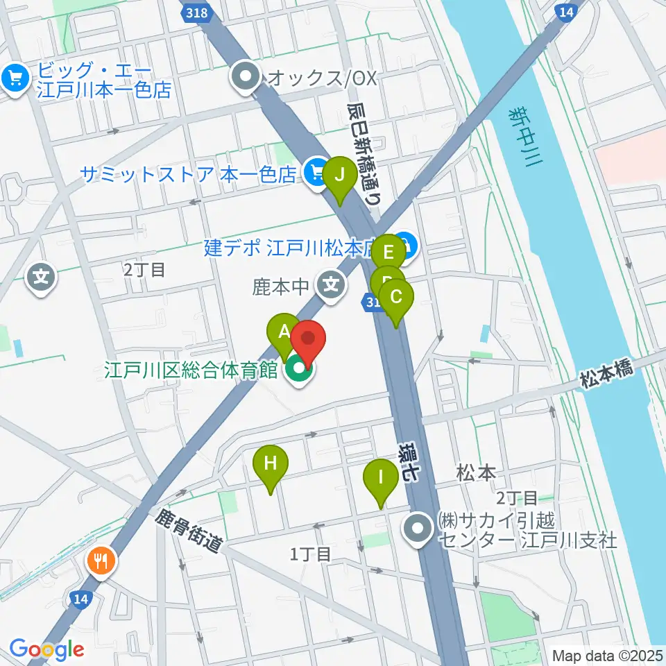 江戸川区総合体育館周辺の駐車場・コインパーキング一覧地図