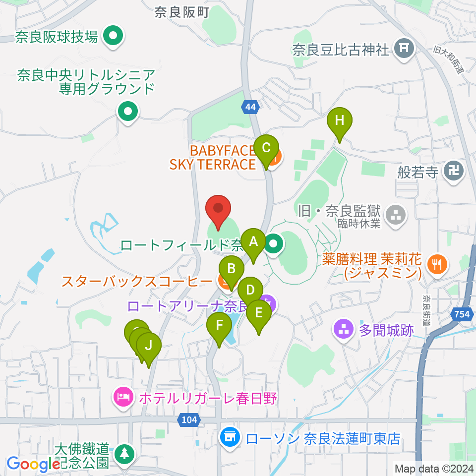 ロートスタジアム奈良周辺の駐車場・コインパーキング一覧地図