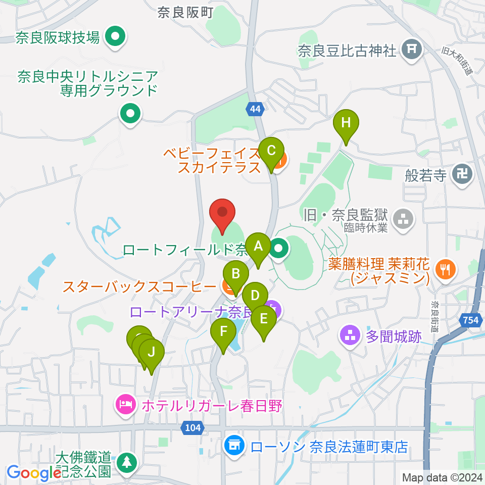 ロートスタジアム奈良周辺の駐車場・コインパーキング一覧地図