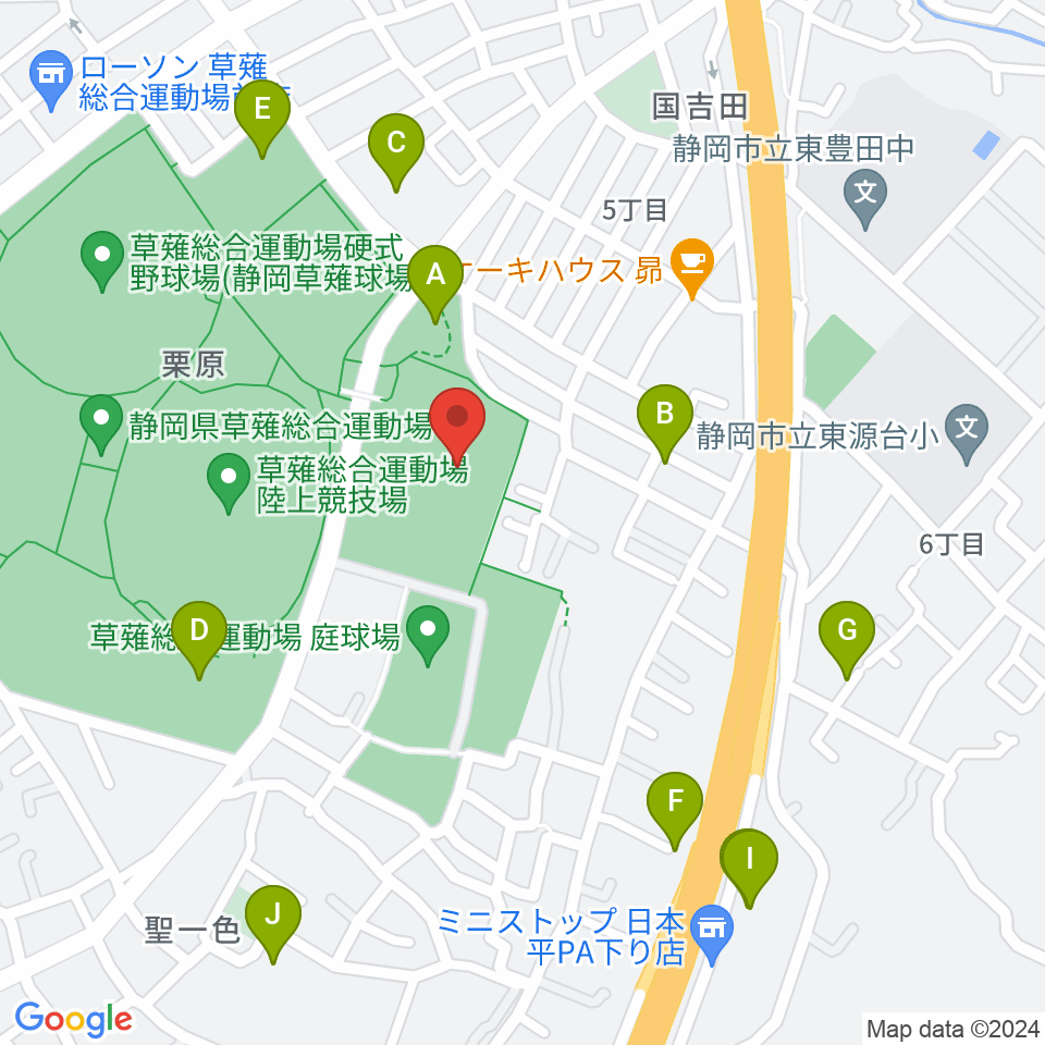 草薙総合運動場球技場周辺の駐車場・コインパーキング一覧地図