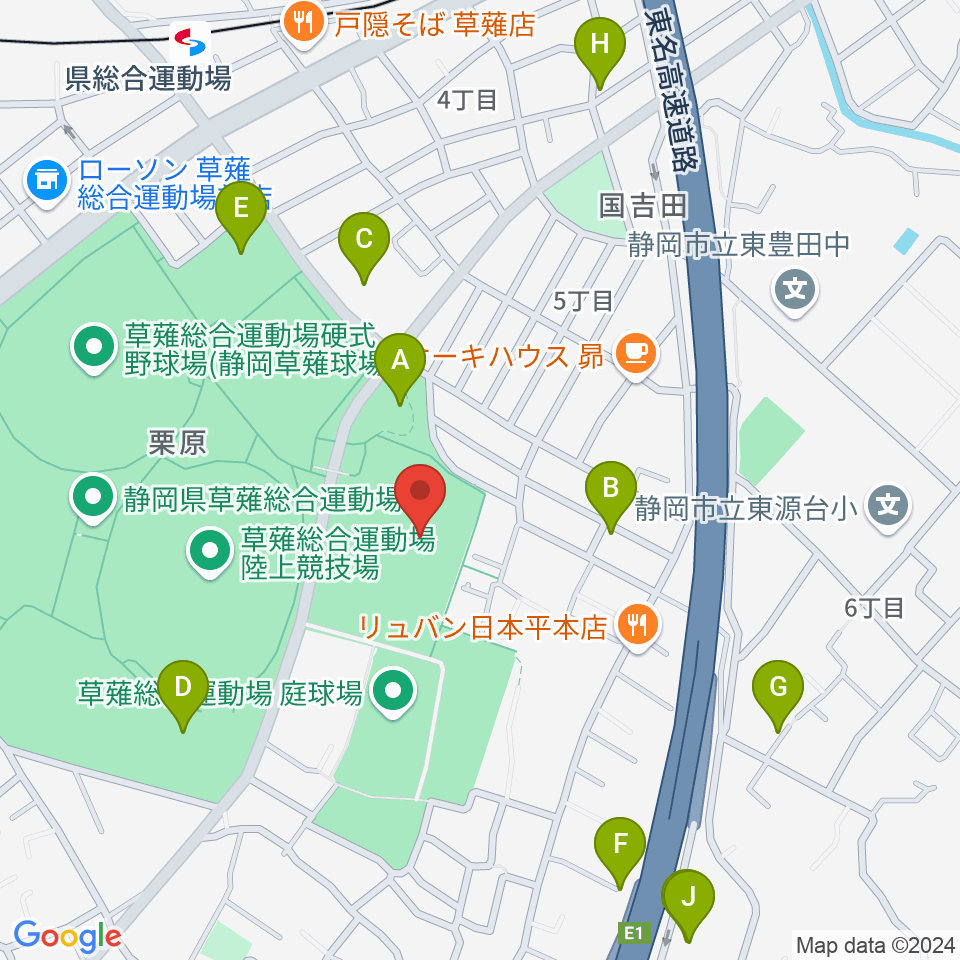 草薙総合運動場球技場周辺の駐車場・コインパーキング一覧地図