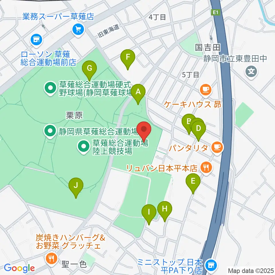 草薙総合運動場球技場周辺の駐車場・コインパーキング一覧地図