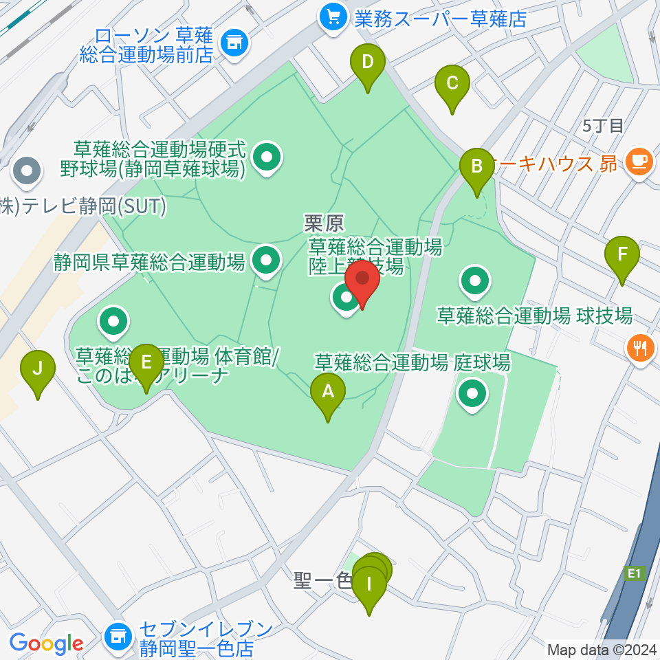 草薙総合運動場陸上競技場周辺の駐車場・コインパーキング一覧地図