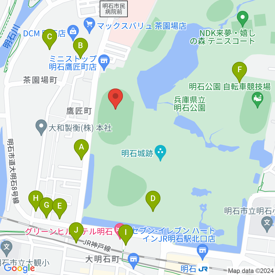 きしろスタジアム 明石公園陸上競技場周辺の駐車場・コインパーキング一覧地図