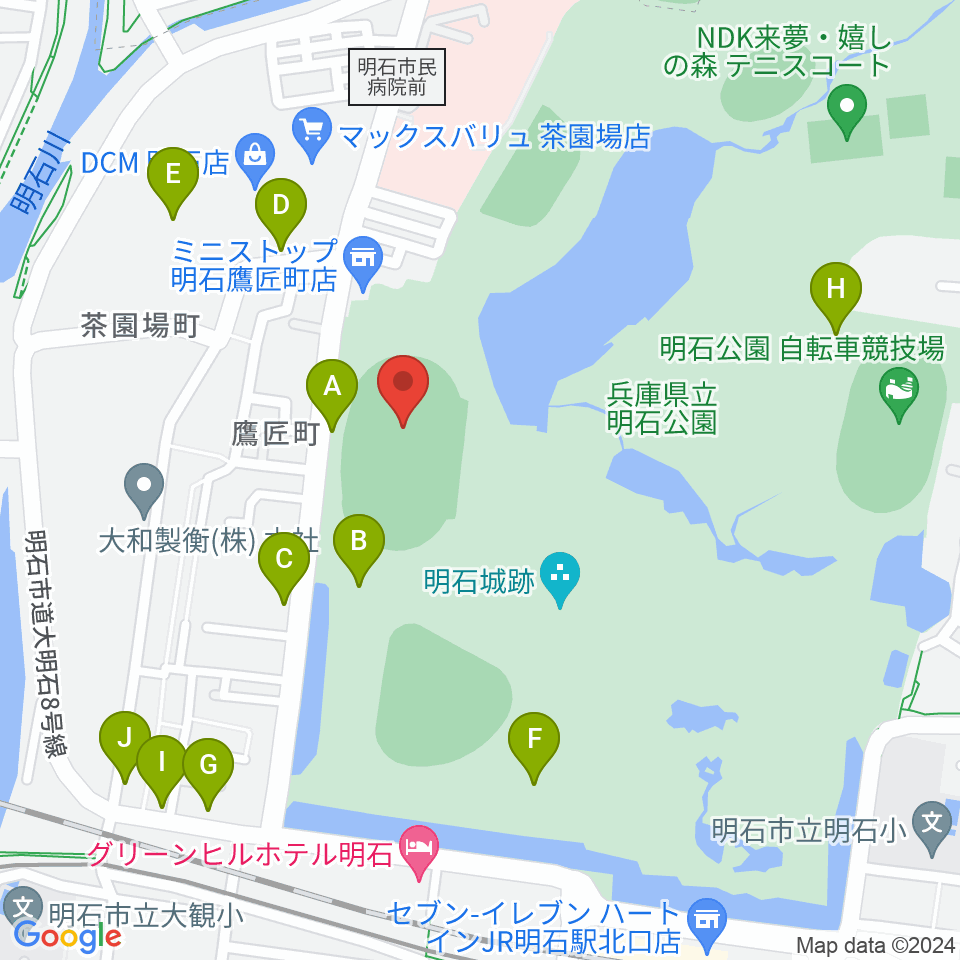 きしろスタジアム 明石公園陸上競技場周辺の駐車場・コインパーキング一覧地図