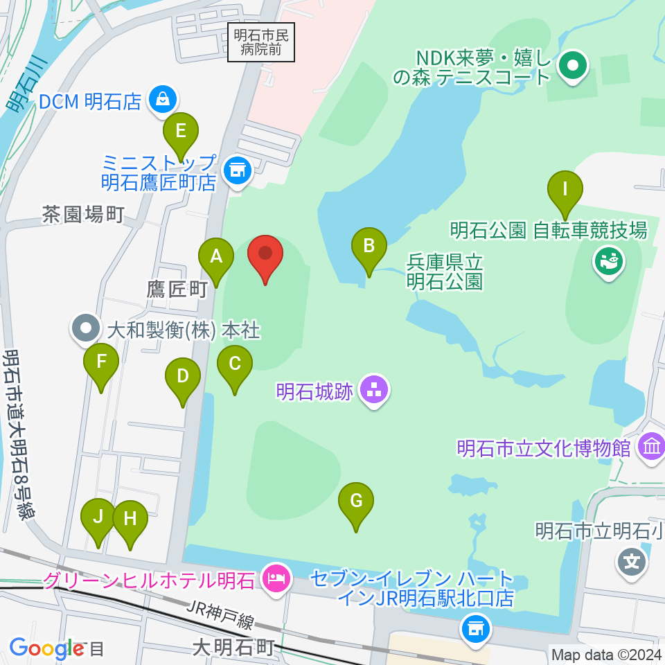 きしろスタジアム 明石公園陸上競技場周辺の駐車場・コインパーキング一覧地図