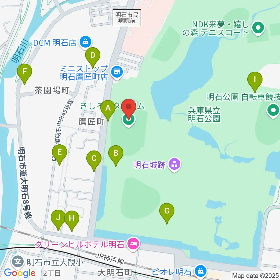 きしろスタジアム 明石公園陸上競技場周辺の駐車場・コインパーキング一覧地図