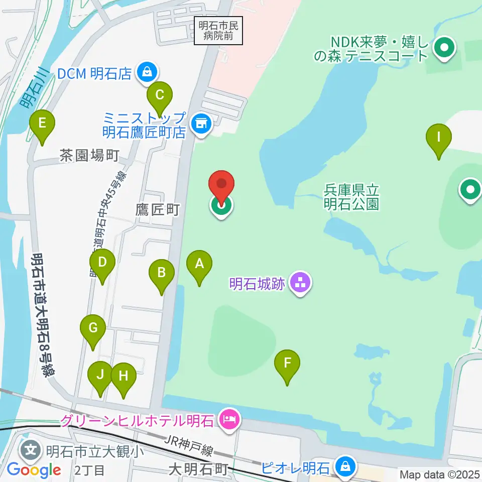 きしろスタジアム 明石公園陸上競技場周辺の駐車場・コインパーキング一覧地図