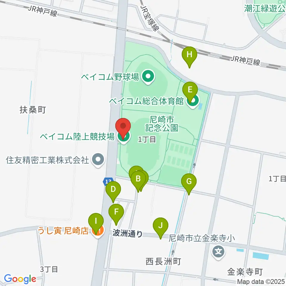 ベイコム陸上競技場周辺の駐車場・コインパーキング一覧地図