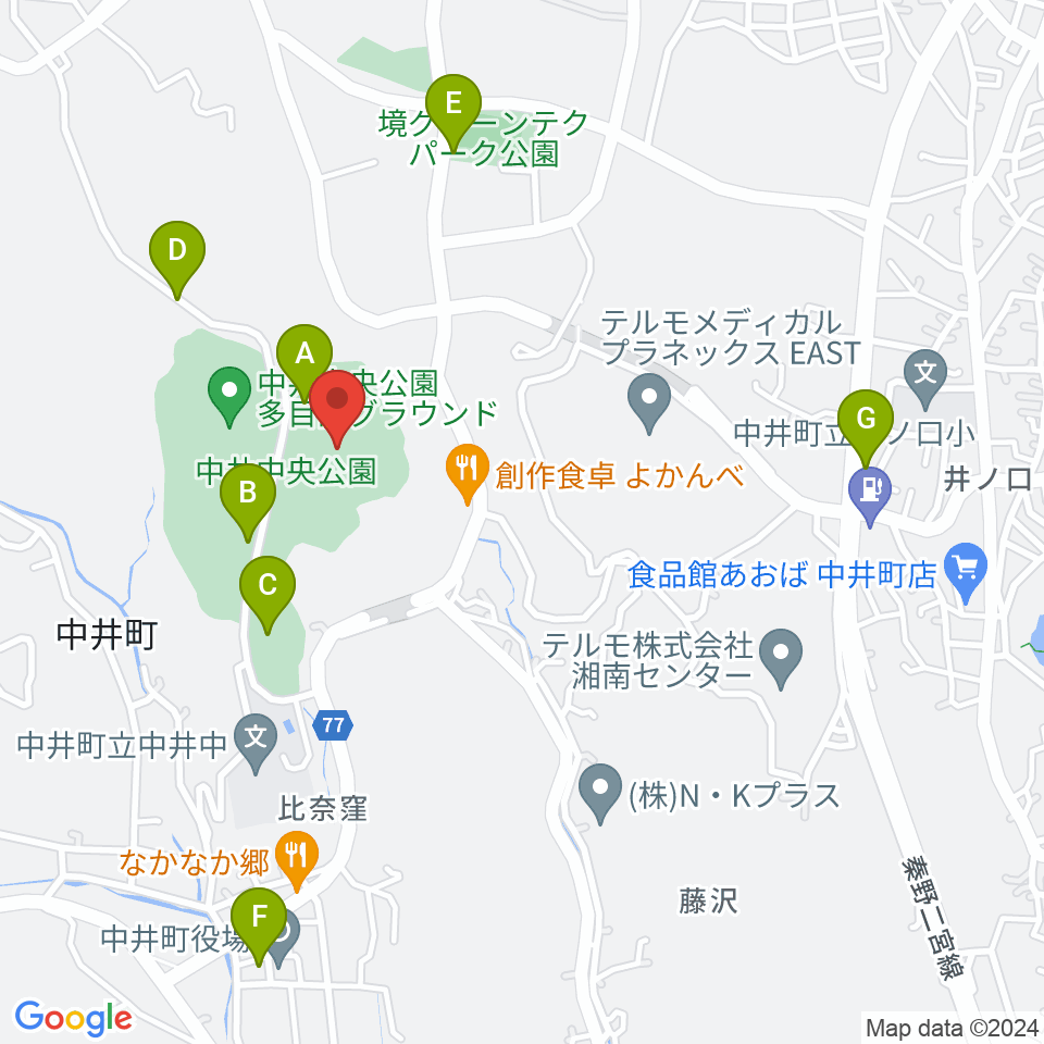 星槎中井スタジアム 中井町中央公園野球場周辺の駐車場・コインパーキング一覧地図