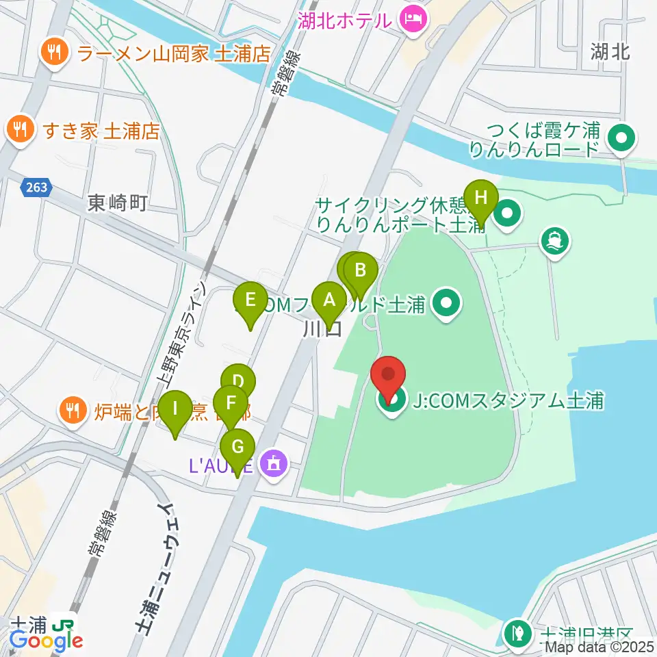 J:COMスタジアム土浦周辺の駐車場・コインパーキング一覧地図