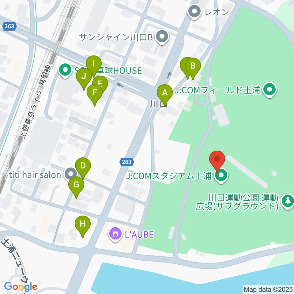 J:COMスタジアム土浦周辺の駐車場・コインパーキング一覧地図