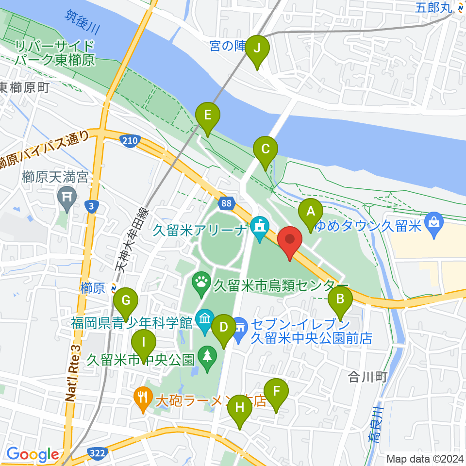 久留米市野球場周辺の駐車場・コインパーキング一覧地図