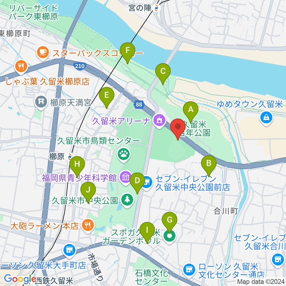 久留米市野球場周辺の駐車場・コインパーキング一覧地図