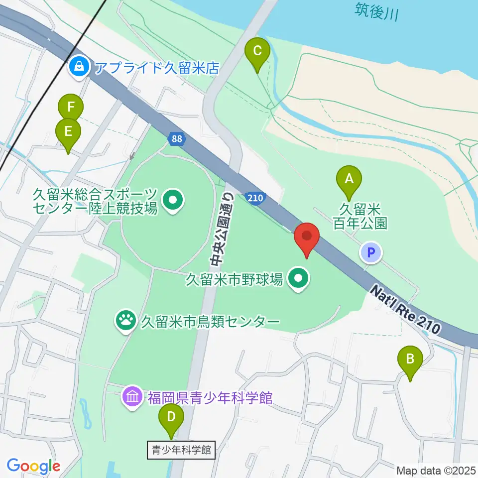 久留米市野球場周辺の駐車場・コインパーキング一覧地図