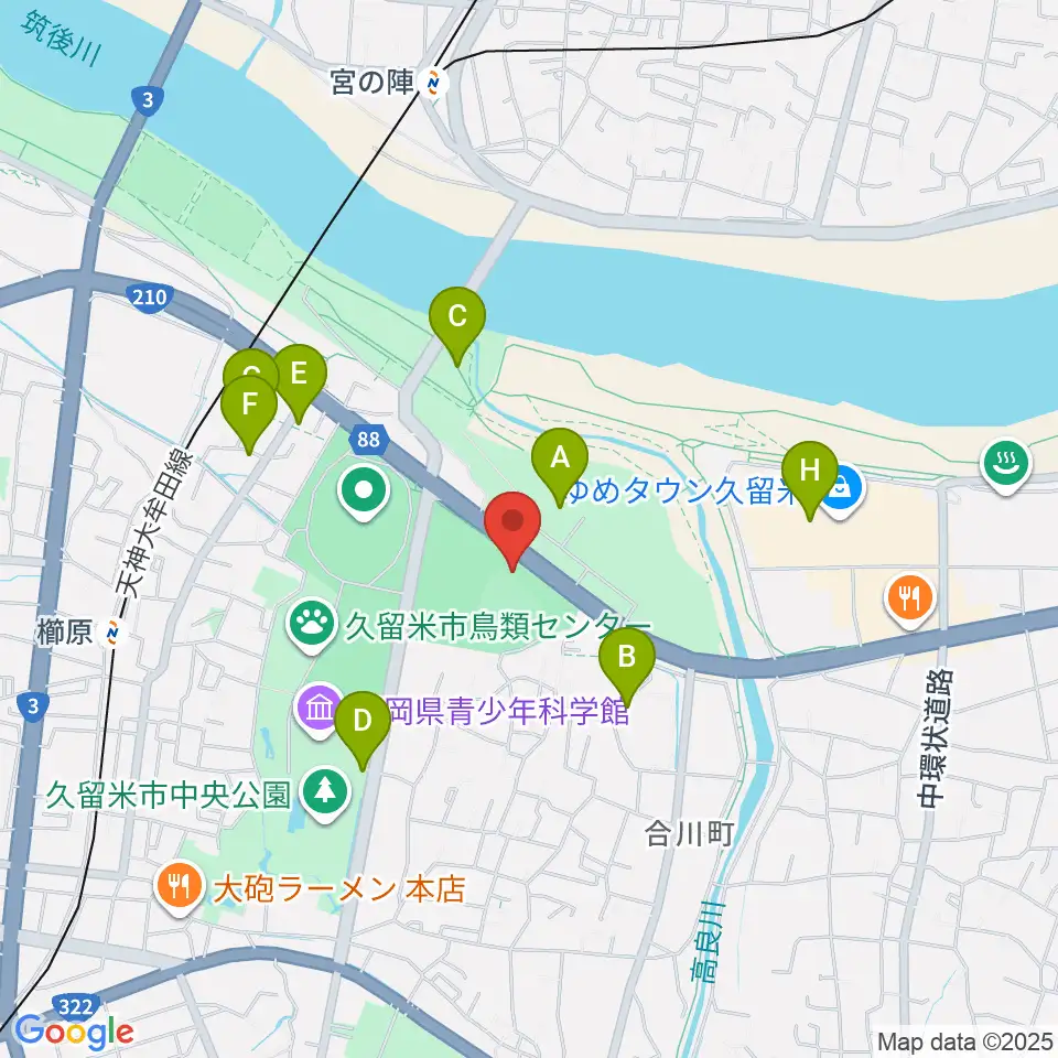 久留米市野球場周辺の駐車場・コインパーキング一覧地図