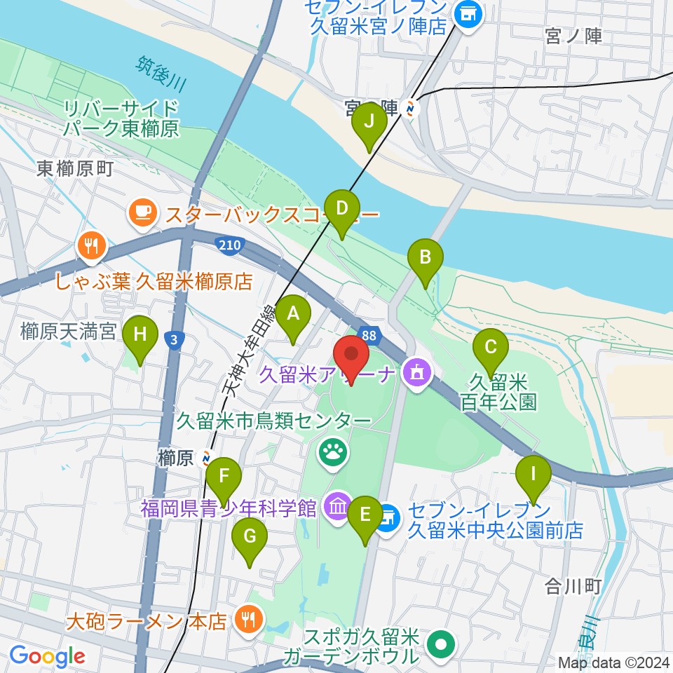 福岡県立久留米総合スポーツセンター陸上競技場周辺の駐車場・コインパーキング一覧地図