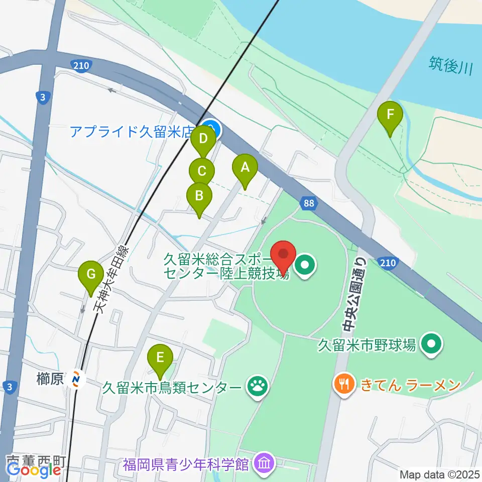福岡県立久留米総合スポーツセンター陸上競技場周辺の駐車場・コインパーキング一覧地図