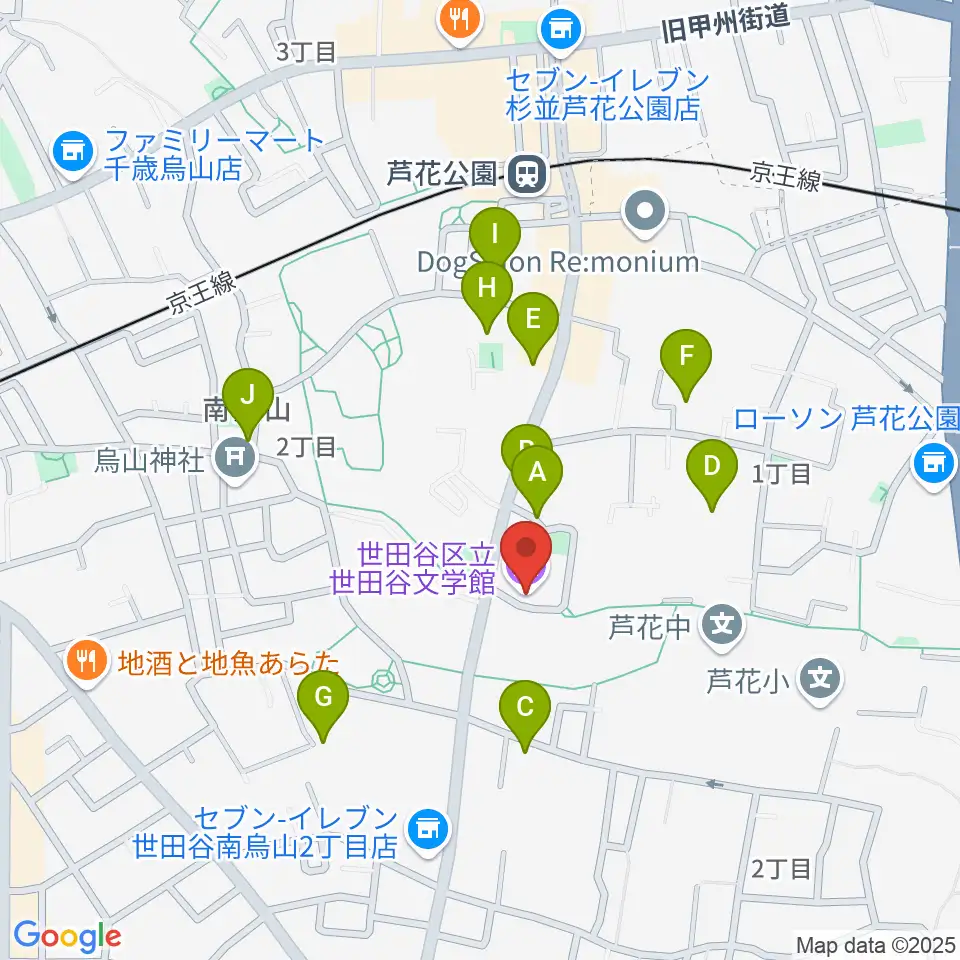 世田谷文学館周辺の駐車場・コインパーキング一覧地図