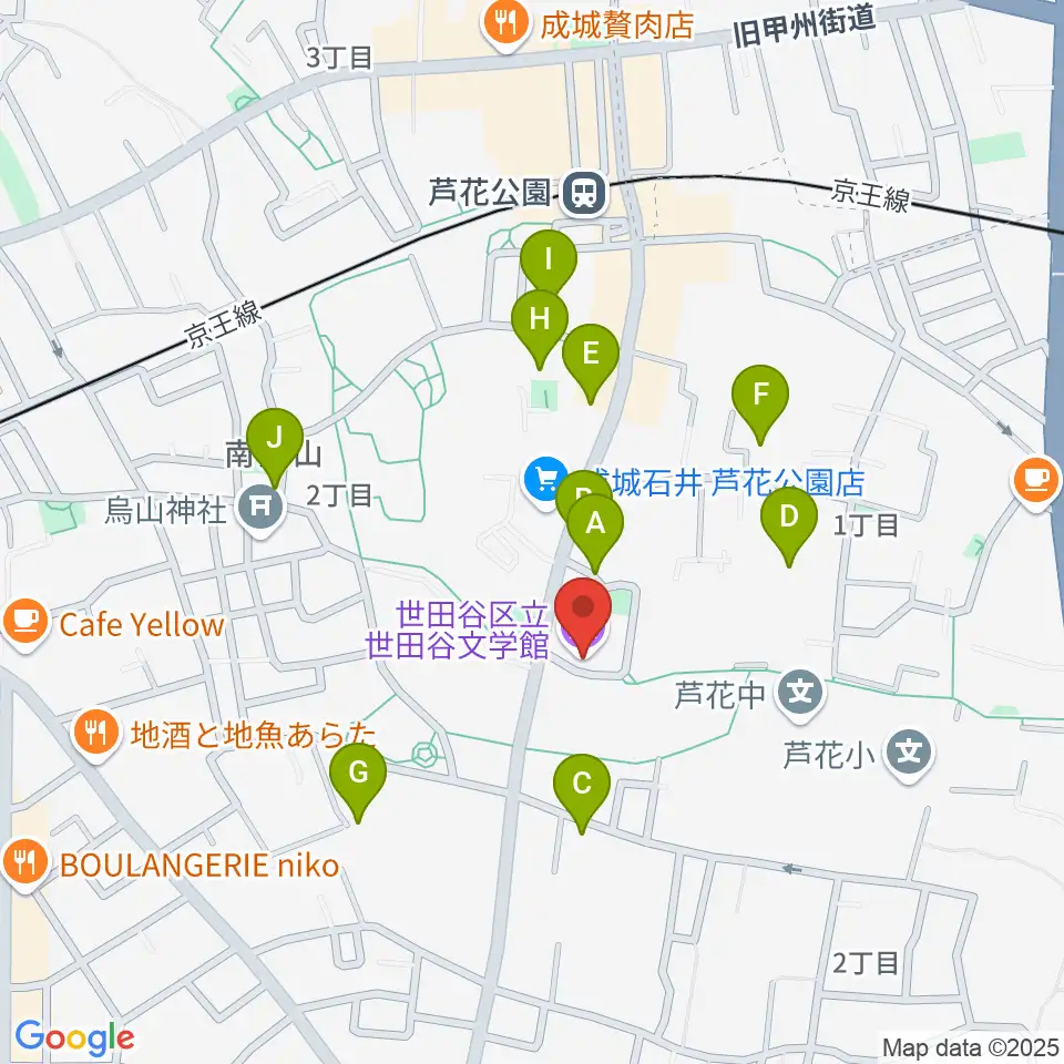 世田谷文学館周辺の駐車場・コインパーキング一覧地図