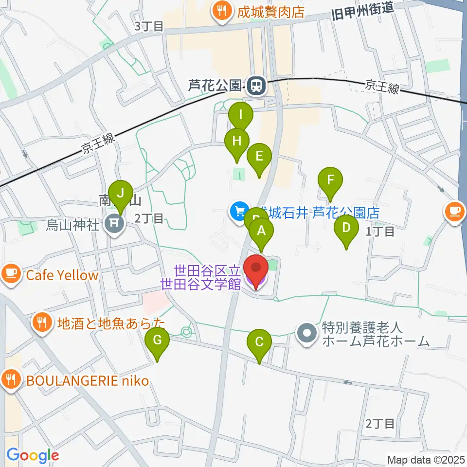 世田谷文学館周辺の駐車場・コインパーキング一覧地図