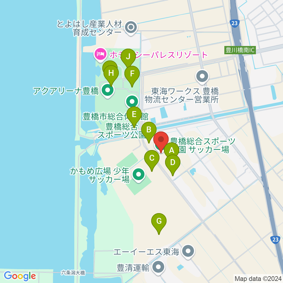 豊橋総合スポーツ公園サッカー場周辺の駐車場・コインパーキング一覧地図