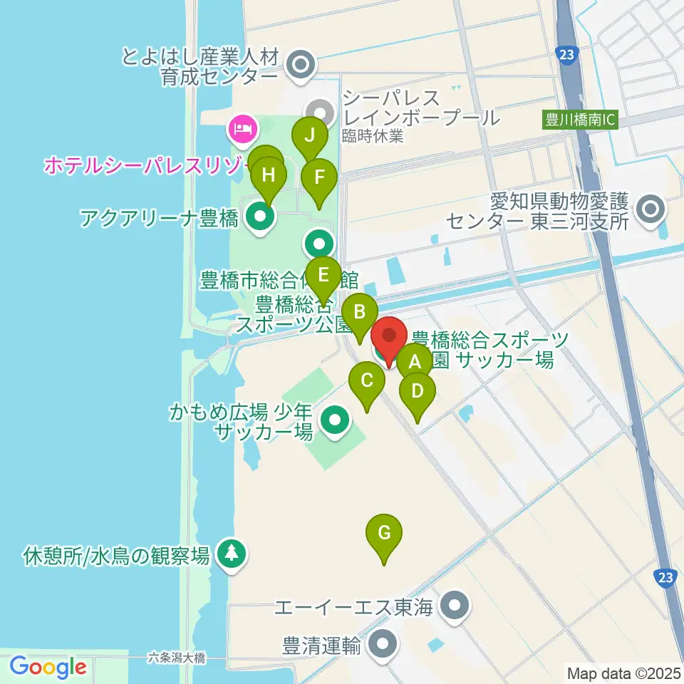 豊橋総合スポーツ公園サッカー場周辺の駐車場・コインパーキング一覧地図