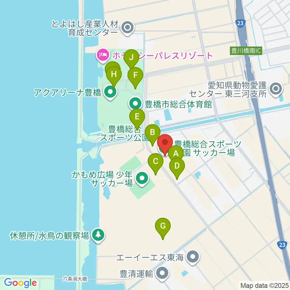 豊橋総合スポーツ公園サッカー場周辺の駐車場・コインパーキング一覧地図