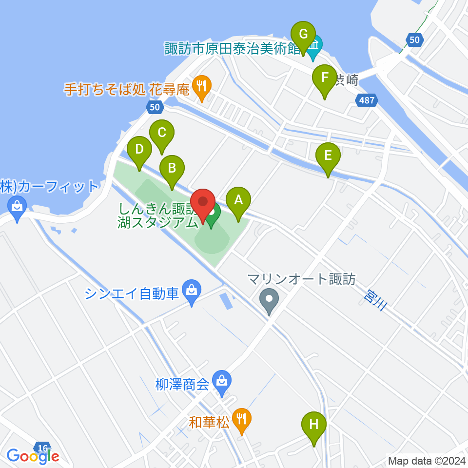 しんきん諏訪湖スタジアム周辺の駐車場・コインパーキング一覧地図