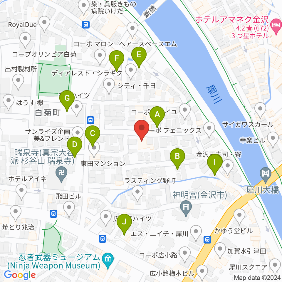 室生犀星記念館周辺の駐車場・コインパーキング一覧地図