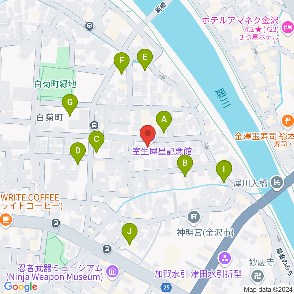 室生犀星記念館周辺の駐車場・コインパーキング一覧地図