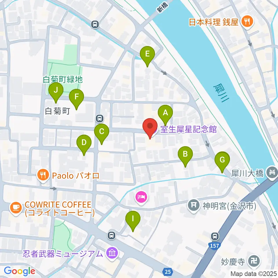 室生犀星記念館周辺の駐車場・コインパーキング一覧地図