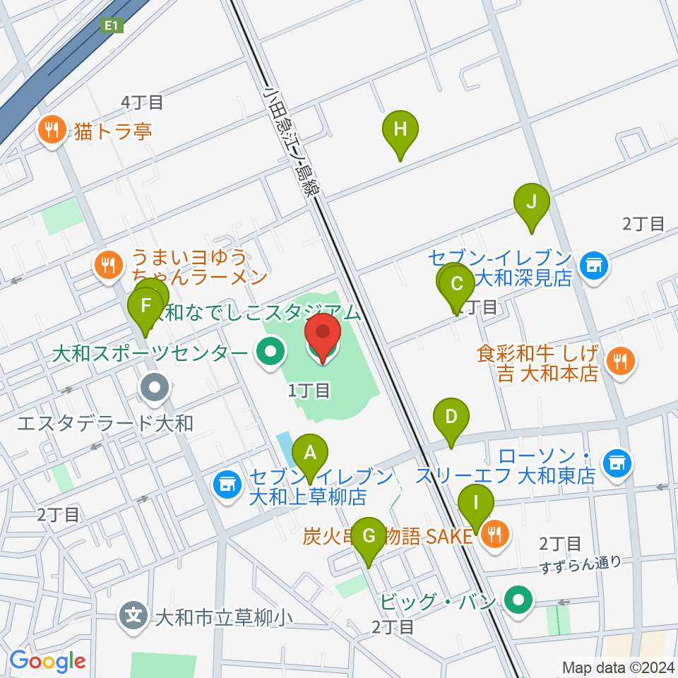 大和なでしこスタジアム周辺の駐車場・コインパーキング一覧地図