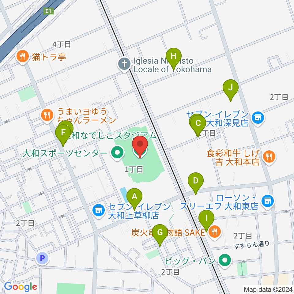 大和なでしこスタジアム周辺の駐車場・コインパーキング一覧地図