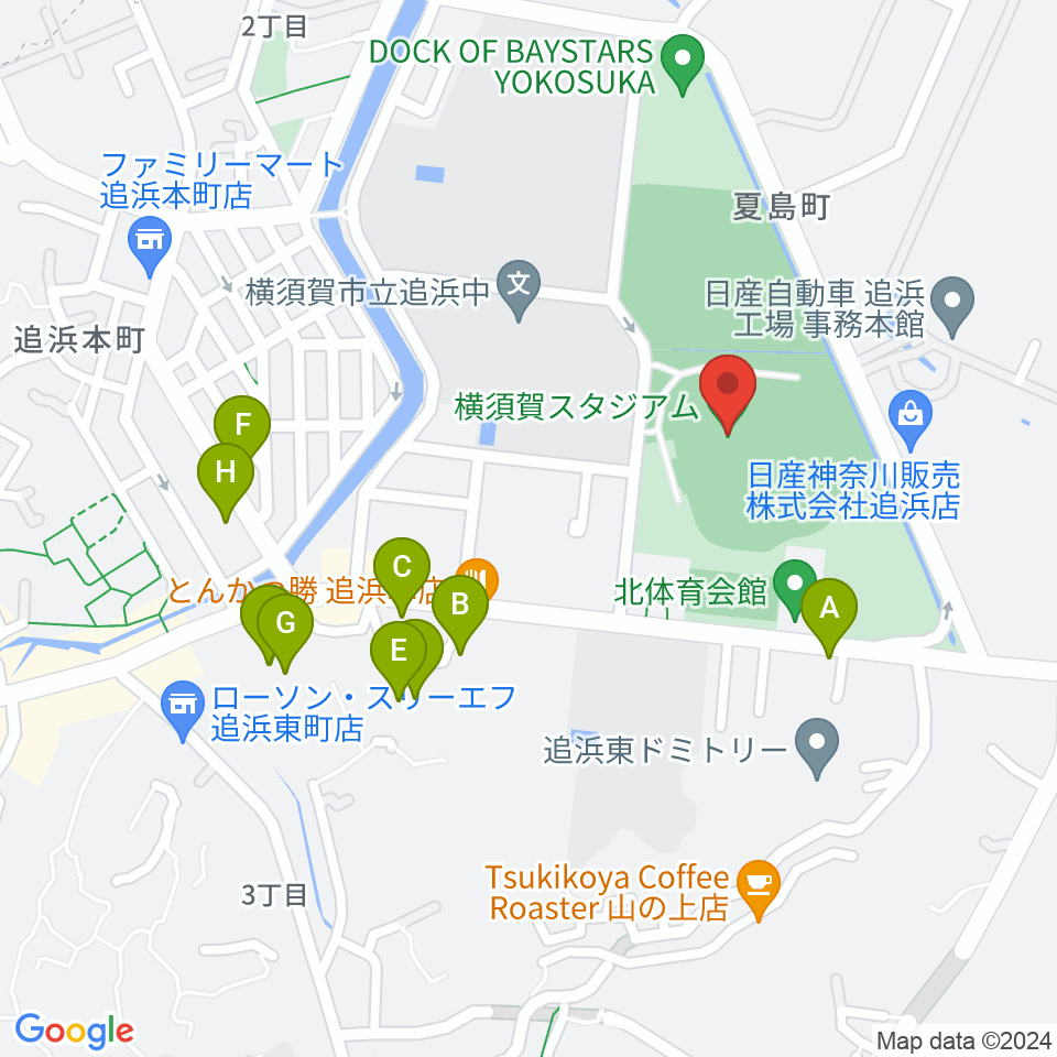 横須賀スタジアム周辺の駐車場・コインパーキング一覧地図